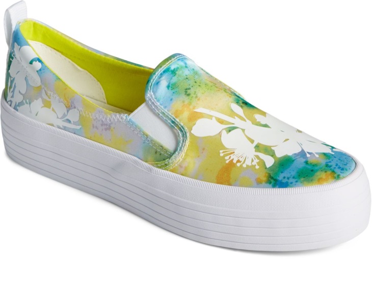 Crest Twin Gore Floral Tokyo Platform Slip On Sneaker Green Sperry