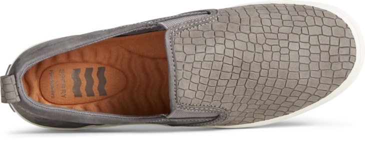 Crest Twin Gore PLUSHWAVE Snake Leather Slip On Sneaker Grey Sperry