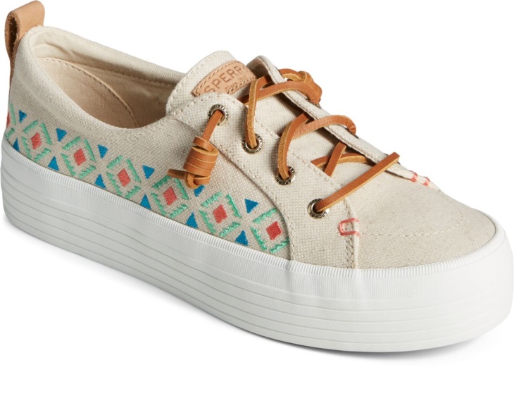 Crest Vibe Platform Embroidered Sneaker Tan Sperry