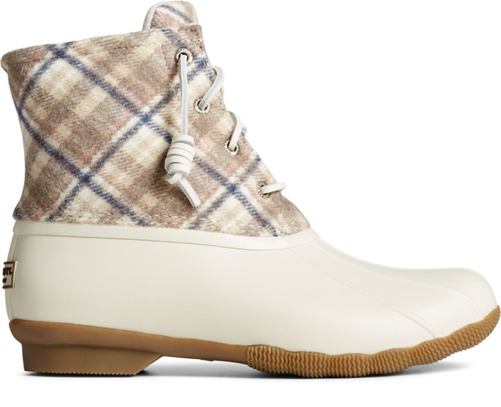 Saltwater Plaid Wool Duck Boot Ivory Sperry
