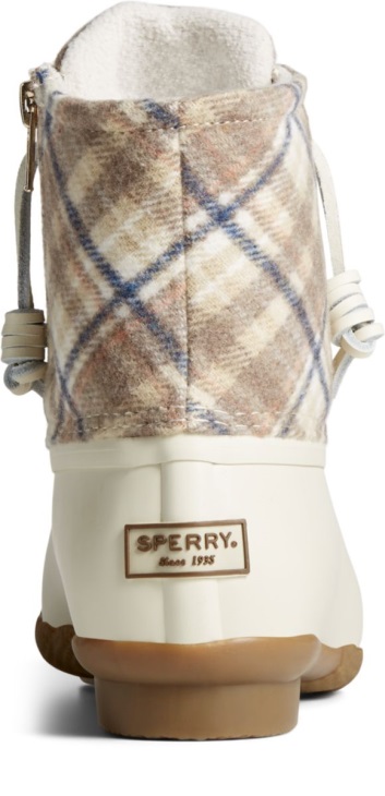 Saltwater Plaid Wool Duck Boot Ivory Sperry