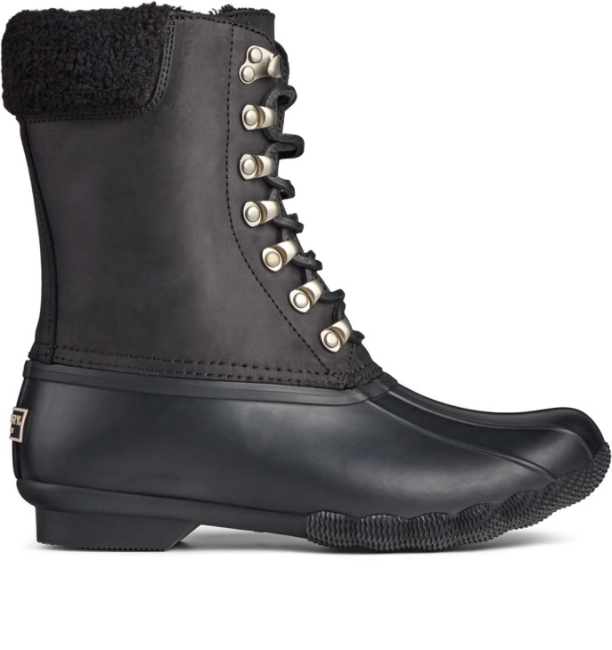 Saltwater Tall Cozy Leather Duck Boot Sperry Black