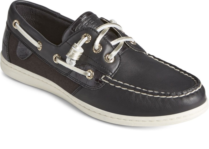 Songfish Croc Leather Boat Shoe Black Sperry