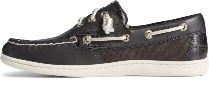 Songfish Croc Leather Boat Shoe Black Sperry