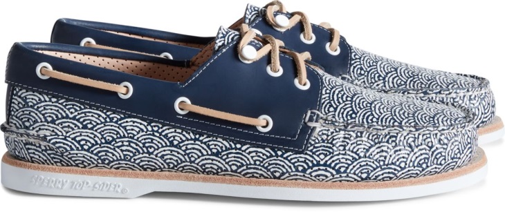 Sperry Cloud Authentic Original 3-Eye Wave Print Boat Shoe Navy