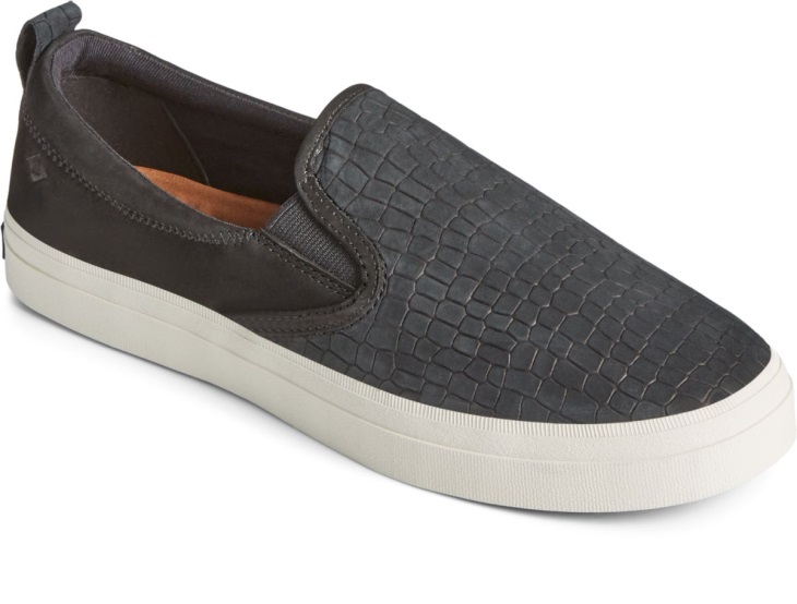 Sperry Crest Twin Gore PLUSHWAVE Snake Leather Slip On Sneaker Black