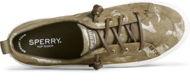 Sperry Crest Vibe Camo Metallic Leather Sneaker Olive