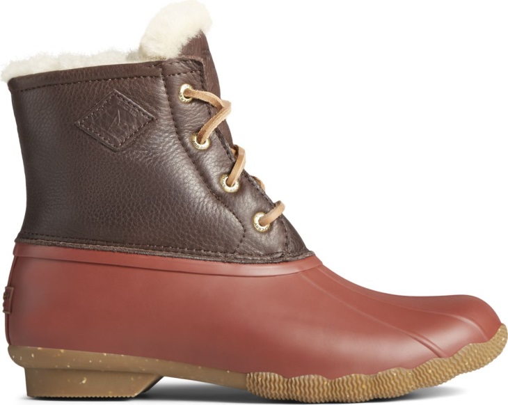 Sperry Saltwater Winter Luxe Leather Duck Boot Thinsulate Tan Red