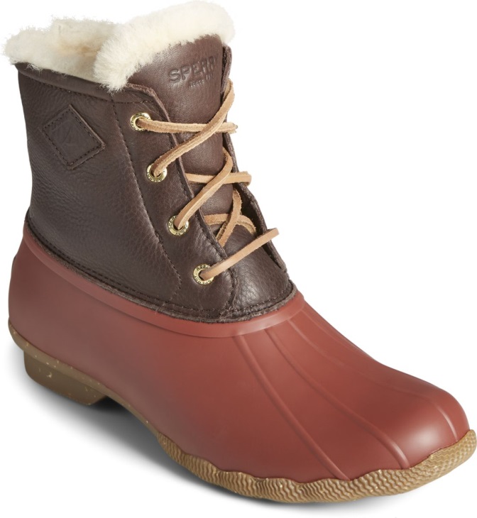 Sperry Saltwater Winter Luxe Leather Duck Boot Thinsulate Tan Red