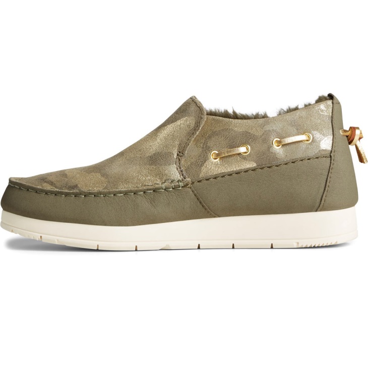Sperry Women's Moc-Sider Metallic Shoes Olive