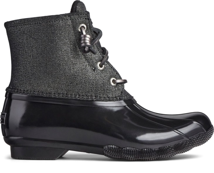 Women's Saltwater Sparkle Duck Weather Boot Black Silver Sperry