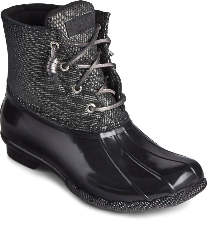 Women's Saltwater Sparkle Duck Weather Boot Black Silver Sperry
