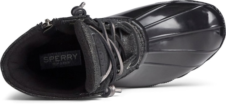 Women's Saltwater Sparkle Duck Weather Boot Black Silver Sperry